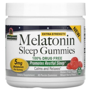 Thuốc bổ Nature's Answer Melatonin Sleep Gummies Extra Strength Mixed Berry 5 mg 45 Pectin Gummies 083000269189