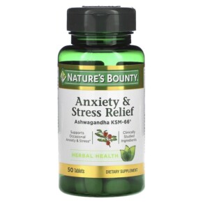 Thuốc bổ Nature's Bounty Anxiety & Stress Relief Ashwagandha KSM-66 50 Tablets 074312004919