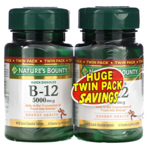Thuốc bổ Nature's Bounty B-12 Naturally Cherry 5.000 mcg Twin Pack 40 Quick Dissolve Tablets Each 074312793431