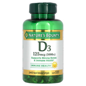 Thuốc bổ Nature's Bounty D3 125 mcg (5.000 IU) 240 Rapid Release Softgels 074312291760