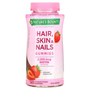 Thuốc bổ Nature's Bounty Hair Skin & Nails Gummies with Biotin Strawberry 1.250 mcg 140 Gummies 074312801525