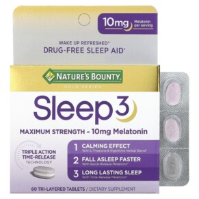 Thuốc bổ Nature's Bounty Sleep 3 Maximum Strength Drug-Free Sleep Aid 60 Tri-Layered Tablets 074312005268