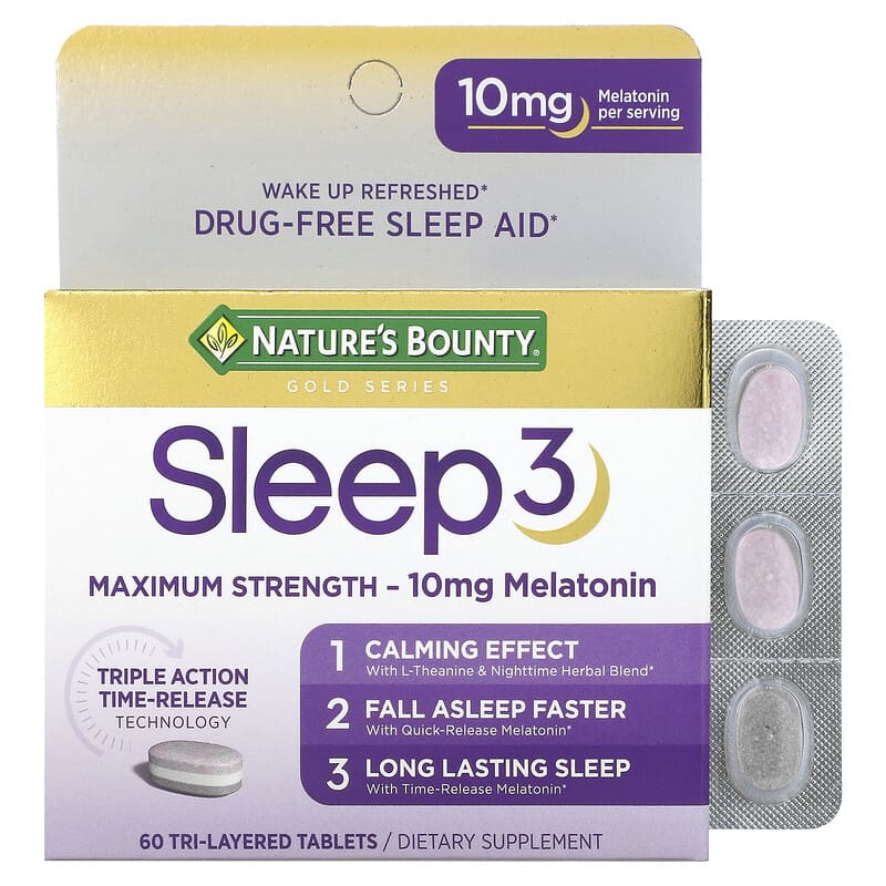Nature's Bounty Sleep 3 Maximum Strength Drug-Free Sleep Aid 60 Tri-Layered Tablets 6 Thực phẩm chức năng Nature's Bounty Sleep 3 Maximum Strength Drug-Free Sleep Aid 60 Tri-Layered Tablets 074312005268