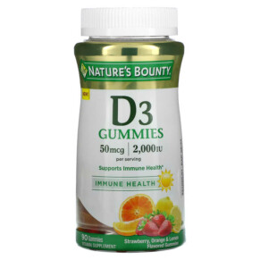 Thuốc bổ Nature's Bounty Vitamin D3 Gummies Strawberry Orange & Lemon 25 mcg (1.000 IU) 90 Gummies 074312672910