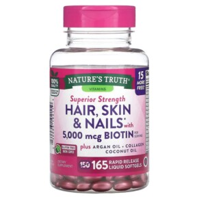 Thuốc bổ Nature's Truth Hair Skin & Nails with Biotin 5.000 mcg 165 Rapid Release Liquid Softgels 840093102119