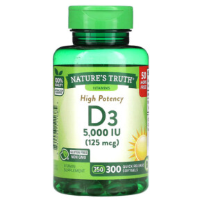 Thuốc bổ Nature's Truth High Potency Vitamin D3 125 mcg (5000 IU) 300 Quick Release Softgels 840093111685
