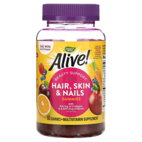 Thuốc bổ Nature's Way Alive! Hair Skin & Nails with Collagen & Biotin Strawberry 60 Gummies 033674115343