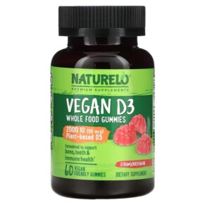 Thuốc bổ NATURELO Vegan D3 Whole Food Gummies Strawberry 1.000 IU (25 mcg) 60 Vegan Friendly Gummies 628110628763