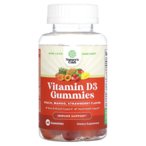 Thuốc bổ Natures Craft Vitamin D3 Gummies Peach Mango Strawberry 60 Gummies 793611599673