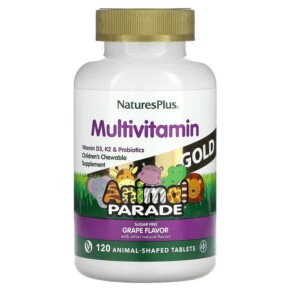 Thuốc bổ NaturesPlus Animal Parade Gold Children's Multivitamin Chewable Supplement Grape 120 Animal-Shaped Tablets 097467299344