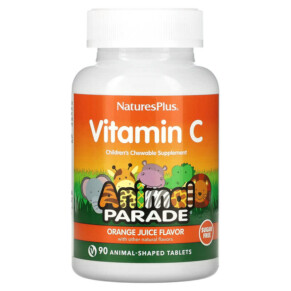 Thuốc bổ NaturesPlus Animal Parade Vitamin C Children's Chewable Supplement Orange Juice Sugar Free 90 Animal-Shaped Tablets 097467299221