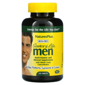 Thuốc bổ NaturesPlus Source of Life Men Multi-Vitamin and Mineral Supplement with Whole Food Concentrates Iron-Free 120 Tablets 097467309302