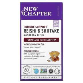 Thuốc bổ New Chapter Immune Support Reishi & Shiitake Mushroom Blend 60 Vegan Capsules 727783002303