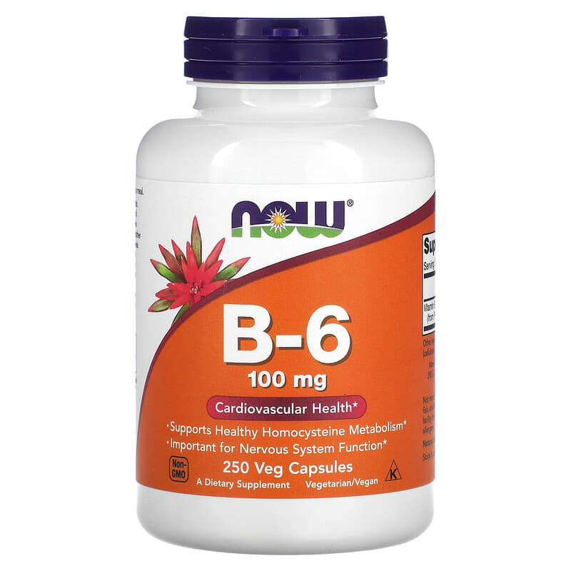 NOW Foods B-6 100 mg 250 Veg Capsules 6 Thực phẩm chức năng NOW Foods B-6 100 mg 250 Veg Capsules 733739004581