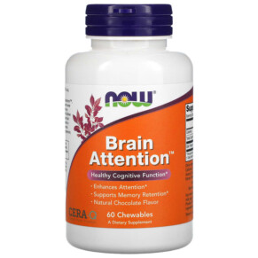 Thuốc bổ NOW Foods Brain Attention Natural Chocolate Flavor 60 Chewables 733739023971