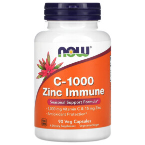 Thuốc bổ NOW Foods C-1000 Zinc Immune Vitamin C 1.000 mg & Zinc 15 mg 90 Veg Capsules 733739006943