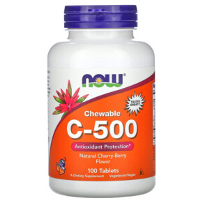 Thuốc bổ NOW Foods Chewable C-500 Natural Cherry-Berry Flavor 100 Tablets 733739006400