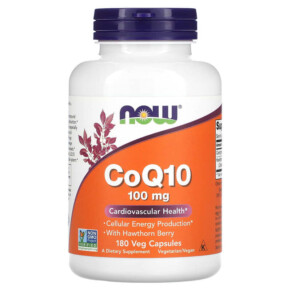 Thuốc bổ NOW Foods CoQ10 With Hawthorn Berry 100 mg 180 Veg Capsules 733739032133