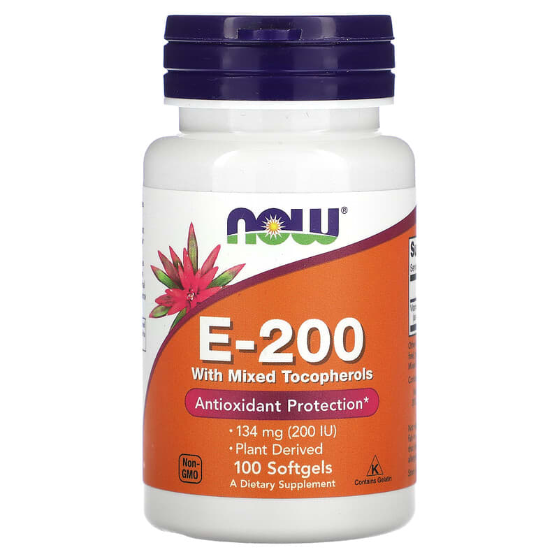 NOW Foods E-200 with Mixed Tocopherols 134 mg (200 IU) 100 Softgels 6 Thực phẩm chức năng NOW Foods E-200 with Mixed Tocopherols 134 mg (200 IU) 100 Softgels 733739008800