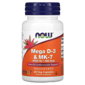 Thuốc bổ NOW Foods Mega D-3 & MK-7 180 mcg (5.000 IU) 60 Veg Capsules 733739003843