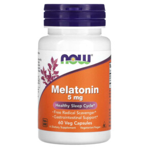 Thuốc bổ NOW Foods Melatonin 5 mg 60 Veg Capsules 733739035554