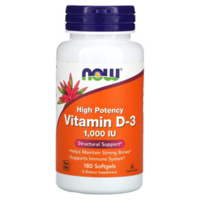 Thuốc bổ NOW Foods Vitamin D-3 High Potency 1.000 IU 180 Softgels 733739003652