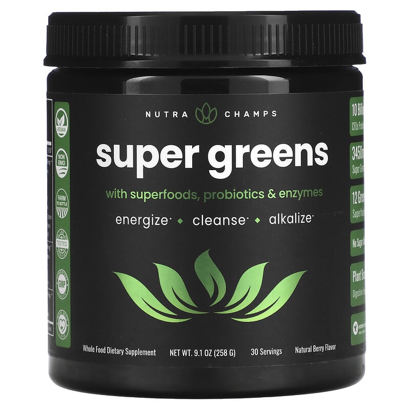 NutraChamps Super Greens Natural Berry 9.1 oz (258 g) 6 Thực phẩm chức năng NutraChamps Super Greens Natural Berry 9.1 oz (258 g) 621983999862