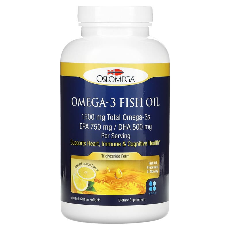 Oslomega Norwegian Omega-3 Fish Oil 750 mg EPA 500 mg DHA Natural Lemon Flavor 180 Fish Gelatin Softgels 6 Thực phẩm chức năng Oslomega Norwegian Omega-3 Fish Oil 750 mg EPA 500 mg DHA Natural Lemon Flavor 180 Fish Gelatin Softgels 898220013944