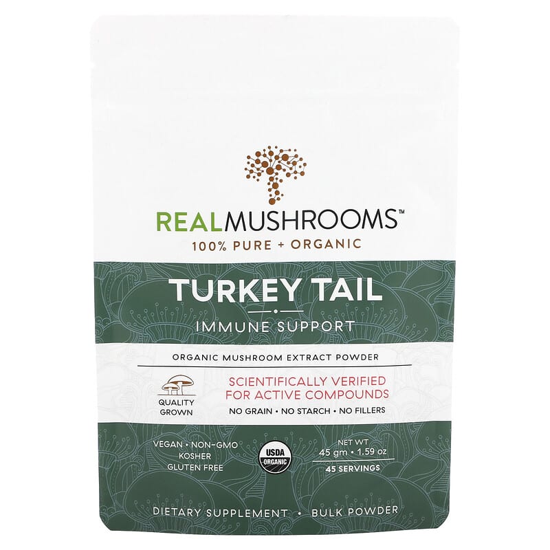 Real Mushrooms Turkey Tail Organic Mushroom Extract Powder 1.59 oz (45 gm) 6 Thực phẩm chức năng Real Mushrooms Turkey Tail Organic Mushroom Extract Powder 1.59 oz (45 gm) 628110068033
