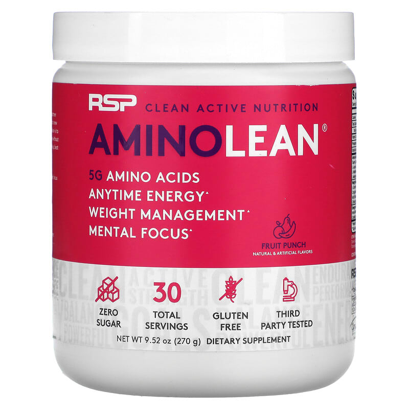 RSP Nutrition AminoLean 5 g Amino Acids + Anytime Energy Fruit Punch 9.52 oz (270 g) 6 Thực phẩm chức năng RSP Nutrition AminoLean 5 g Amino Acids + Anytime Energy Fruit Punch 9.52 oz (270 g) 854446006016