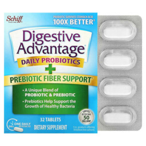 Thuốc bổ Schiff Digestive Advantage Daily Probiotics + Prebiotic Fiber Support 32 Tablets 020525969590