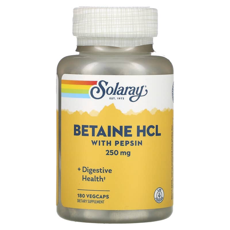 Solaray Betaine HCL with Pepsin 250 mg 180 VegCaps 6 Thực phẩm chức năng Solaray Betaine HCL with Pepsin 250 mg 180 VegCaps 076280048162