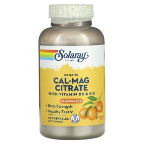 Thuốc bổ Solaray Cal-Mag Citrate with Vitamin D3 & K2 Natural Orange 90 Chewables 076280373691