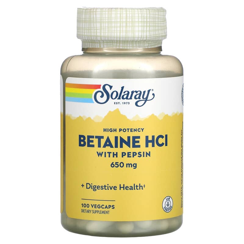 Solaray High Potency Betaine HCL with Pepsin 650 mg 100 VegCaps 6 Thực phẩm chức năng Solaray High Potency Betaine HCL with Pepsin 650 mg 100 VegCaps 076280048148