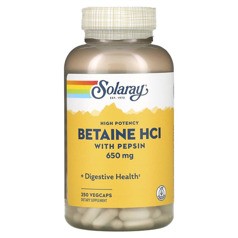 Solaray High Potency Betaine HCL with Pepsin 650 mg 250 VegCaps 6 Thực phẩm chức năng Solaray High Potency Betaine HCL with Pepsin 650 mg 250 VegCaps 076280048155