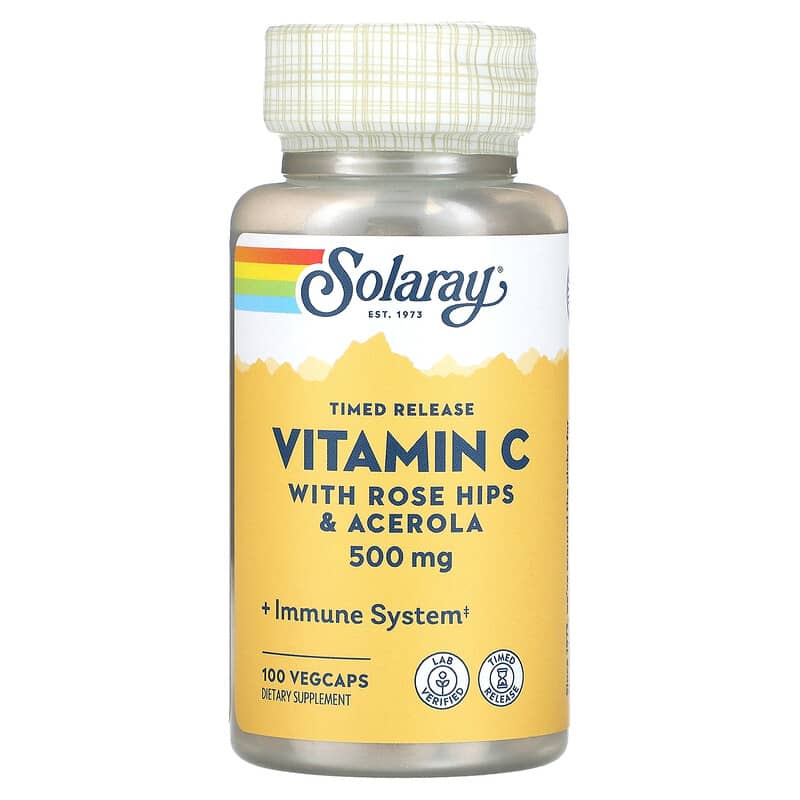 Solaray Timed Release Vitamin C with Rose Hips & Acerola 500 mg 100 VegCaps 6 Thực phẩm chức năng Solaray Timed Release Vitamin C with Rose Hips & Acerola 500 mg 100 VegCaps 076280044003