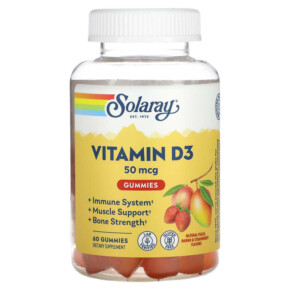 Thuốc bổ Solaray Vitamin D3 Gummies Natural Peach Mango & Strawberry 25 mcg 60 Gummies 076280672299