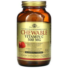 Thuốc bổ Solgar Chewable Vitamin C Natural Cran-Raspberry 500 mg 90 Chewable Tablets 033984004085