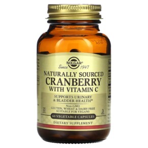 Thuốc bổ Solgar Cranberry with Vitamin C Naturally Sourced 60 Vegetable Capsules 033984009554
