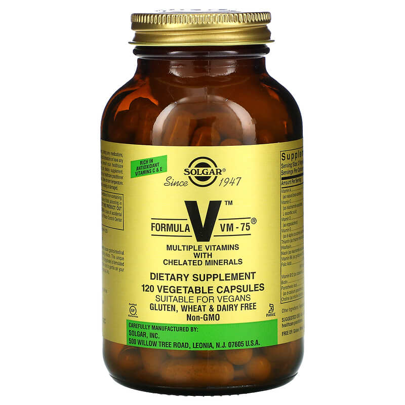 Solgar Formula V VM-75 Multiple Vitamins with Chelated Minerals 120 Vegetable Capsules 6 Thực phẩm chức năng Solgar Formula V VM-75 Multiple Vitamins with Chelated Minerals 120 Vegetable Capsules 033984011670