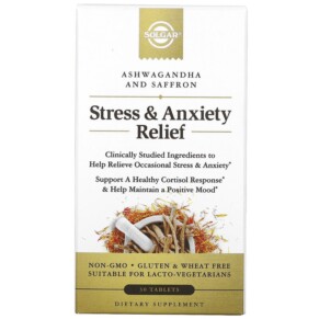 Thuốc bổ Solgar Stress & Anxiety Relief Ashwagandha and Saffron 30 Tablets 033984005532
