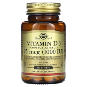 Thuốc bổ Solgar Vitamin D3 25 mcg (1.000 IU) 180 Tablets 033984033115