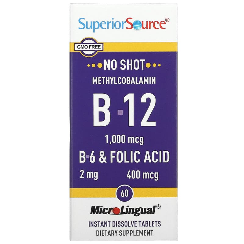 Superior Source Methylcobalamin B-12 B-6 & Folic Acid 1.000 mcg 60 MicroLingual Instant Dissolve Tablets 6 Thực phẩm chức năng Superior Source Methylcobalamin B-12 B-6 & Folic Acid 1.000 mcg 60 MicroLingual Instant Dissolve Tablets 076635906901