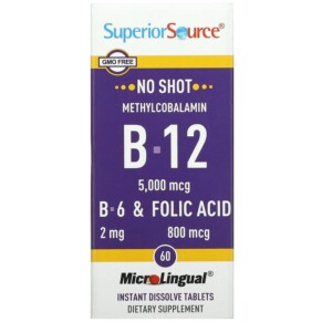 Thuốc bổ Superior Source Methylcobalamin B-12 B-6 & Folic Acid 5.000 mcg 60 MicroLingual Instant Dissolve Tablets 076635907601