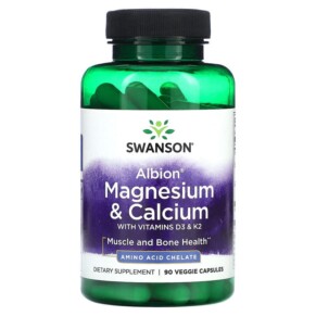 Thuốc bổ Swanson Albion Magnesium & Calcium with Vitamins D3 & K2 90 Veggie Capsules 087614028033