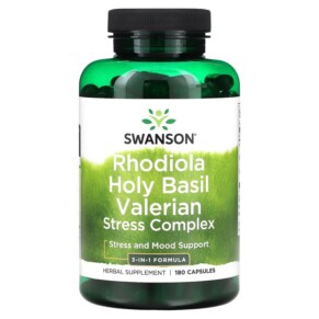 Thuốc bổ Swanson Rhodiola Holy Basil Valerian Stress Complex 180 Capsules 087614111148