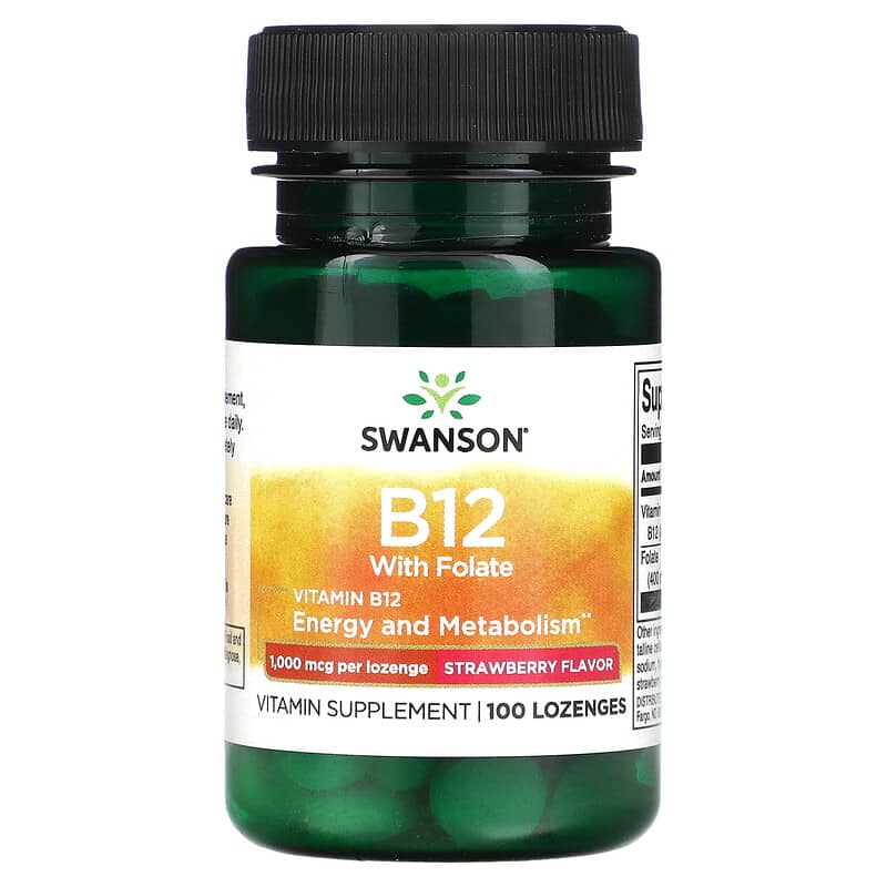 Swanson Vitamin B12 with Folate Strawberry 1.000 mcg 100 Lozenges 6 Thực phẩm chức năng Swanson Vitamin B12 with Folate Strawberry 1.000 mcg 100 Lozenges 087614017464