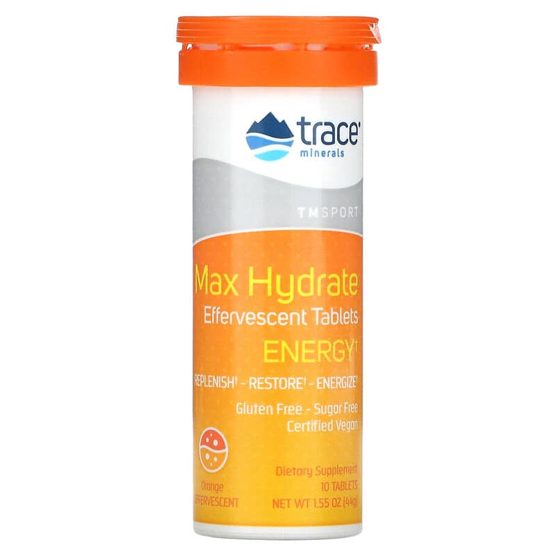 Trace Minerals ® Max Hydrate Energy Effervescent Tablets Orange 1.55 oz (44 g) 6 Thực phẩm chức năng Trace Minerals ® Max Hydrate Energy Effervescent Tablets Orange 1.55 oz (44 g) 878941004155