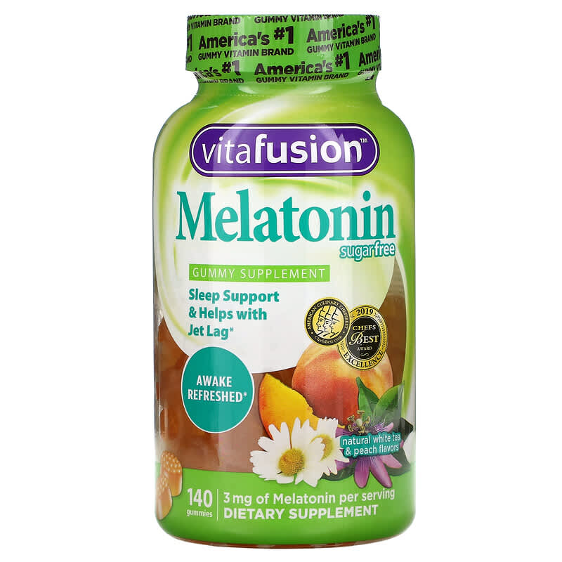 VitaFusion Melatonin Natural White Tea & Peach Sugar Free 140 Gummies 6 Thực phẩm chức năng VitaFusion Melatonin Natural White Tea & Peach Sugar Free 140 Gummies 027917026718