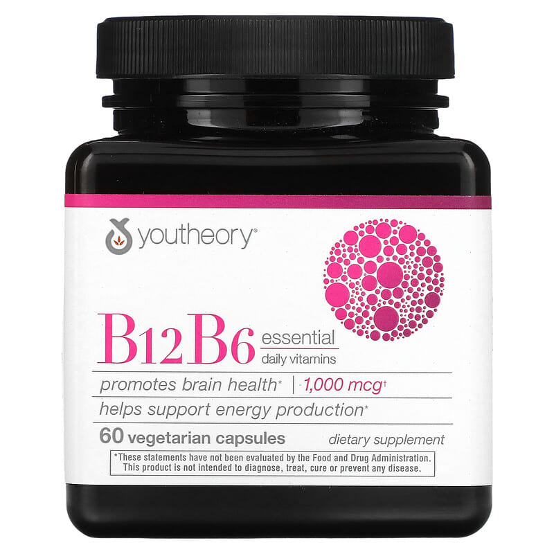 Youtheory B12 B6 Essential Daily Vitamins 1.000 mcg 60 Vegetarian Capsules 6 Thực phẩm chức năng Youtheory B12 B6 Essential Daily Vitamins 1.000 mcg 60 Vegetarian Capsules 850021920340
